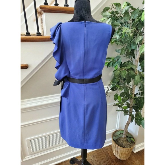 Newyork Co. Women's Solid Blue Polyester V-Neck Sleeveless Knee Length Dress 6 - Picture 7 of 12